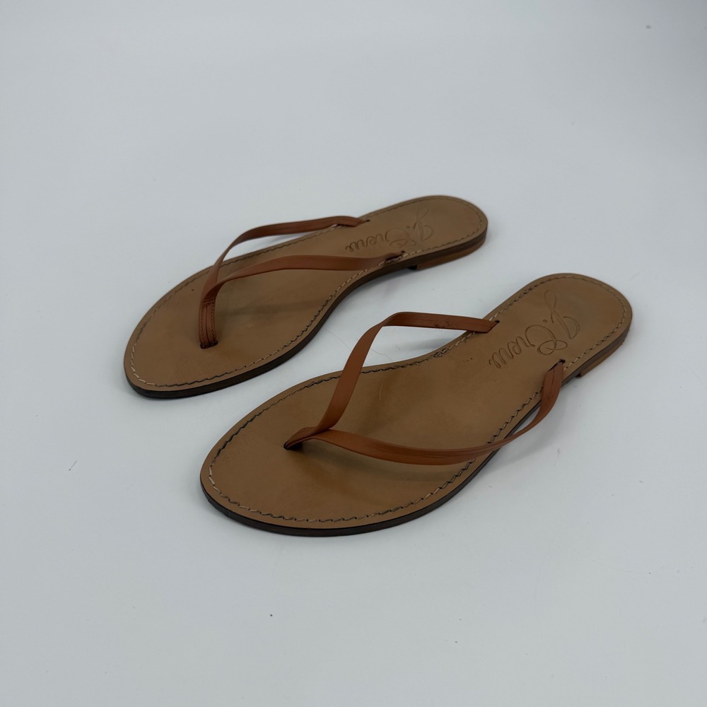JCrew Capri Leather Sandals Womens 8.5 Saddle Brown Tan Thong Flip Flops Italy